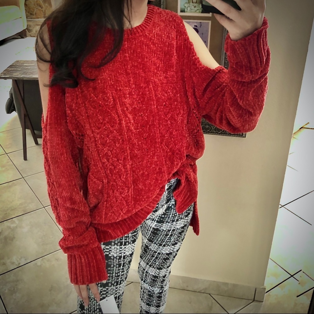 Red chenille sweater